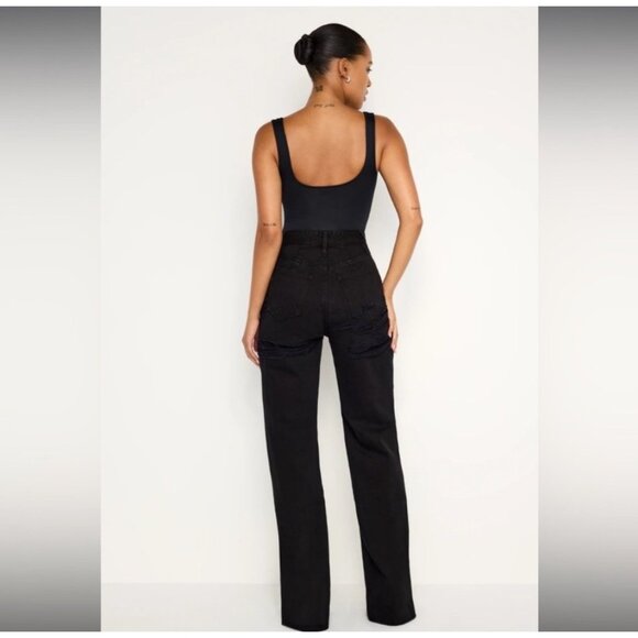 NEW Good American Khloé Long Distressed High-Rise Black Relaxed Denim Jeans 16 - Picture 3 of 16